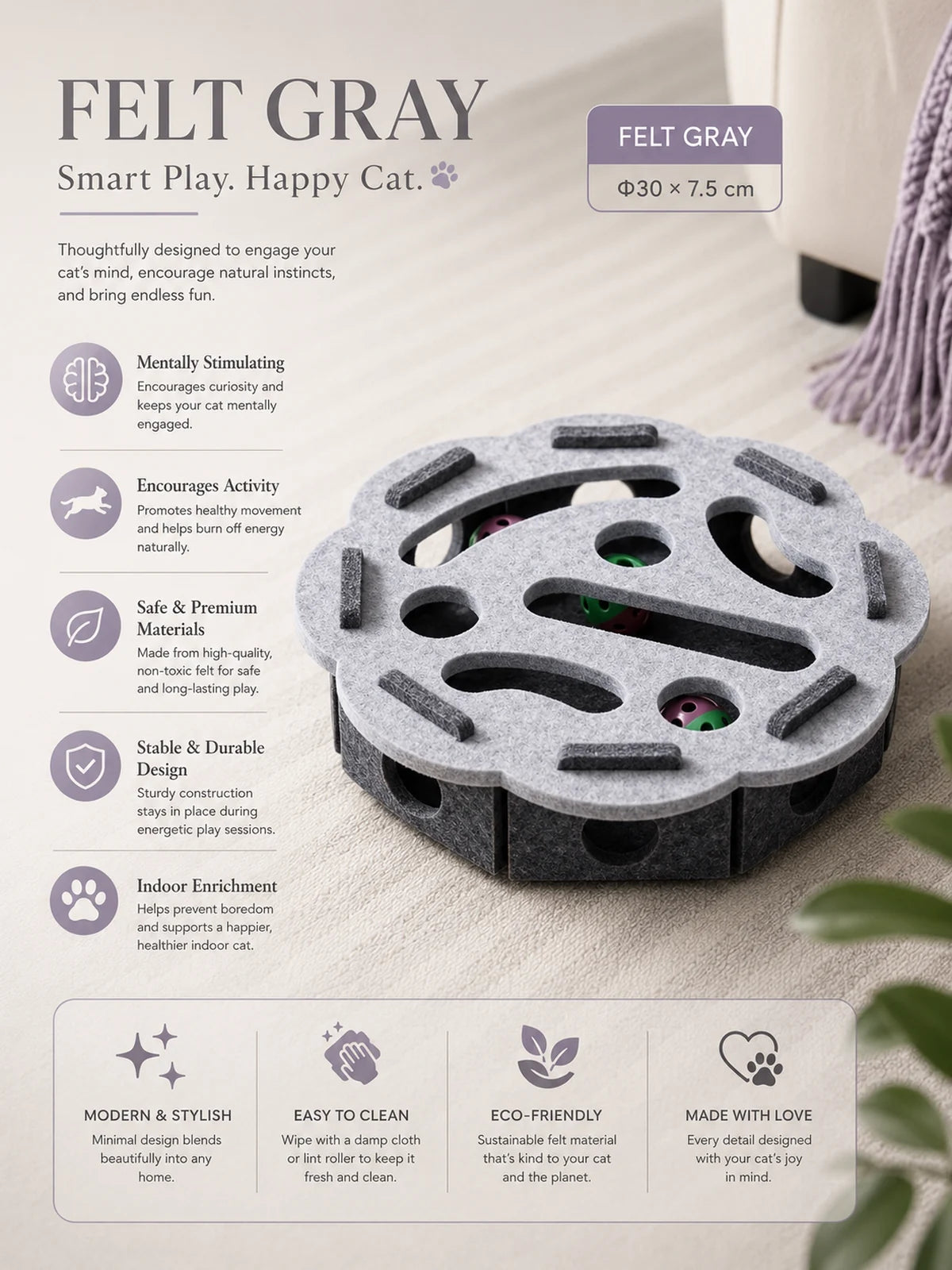 Gray PawPuzzle interactive cat puzzle toy for indoor cat enrichment